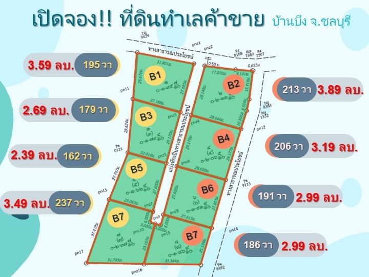 ขายที่ดินบ้านบึง ที่ดินจัดสรรแบ่งขาย ใกล้ตลาดบ้านบึง ชลบุรี,  ตรว 20,000 เศษ เริมต้น 195 ตรว ขายที่ดินฮวงจุ้ยดีบ้านบึง