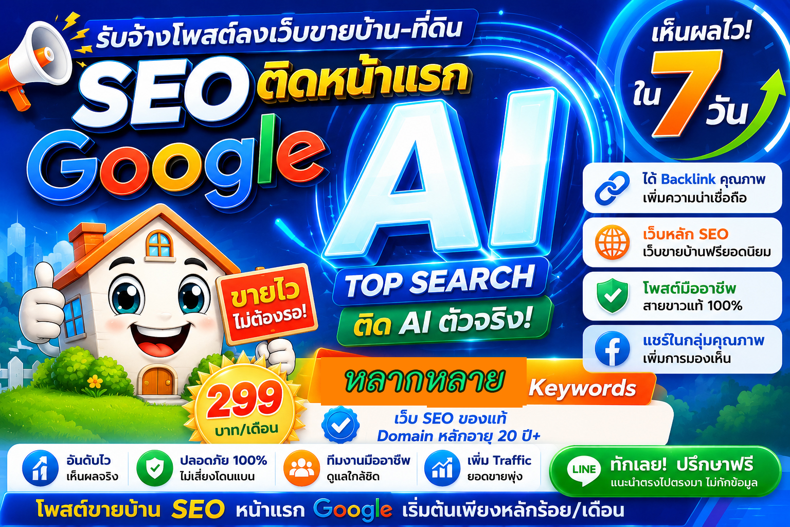 ประกาศ ราคาถูก หมดปัญหาเรื่องโกง คุณภาพสูงโดยบริษัทชั้นนำ โพสต์ขายบ้านอสังหา ติดหน้าแรก Google&AISearch